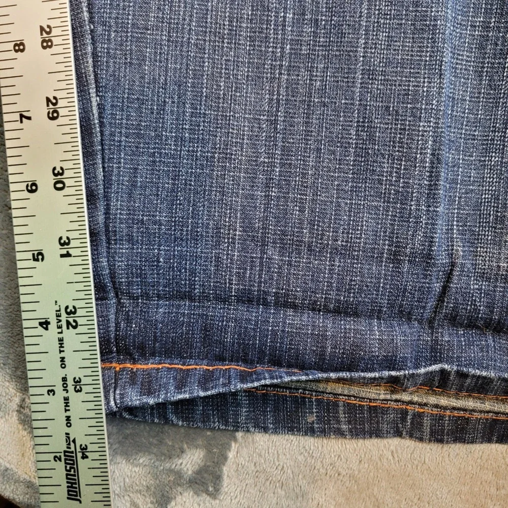 Qruel Jeans Company Mens 50x32 Wide Leg Denim Dark Wash Orange Stitch Blue